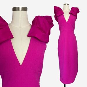 Rebecca Vallance Cupid's Bow Midi Dress fuchsia puff sleeve Barbiecore preppy 6